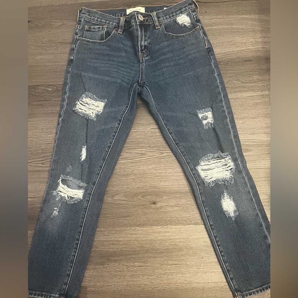 PacSun Blue Straight Leg Jeans with Distressed Details